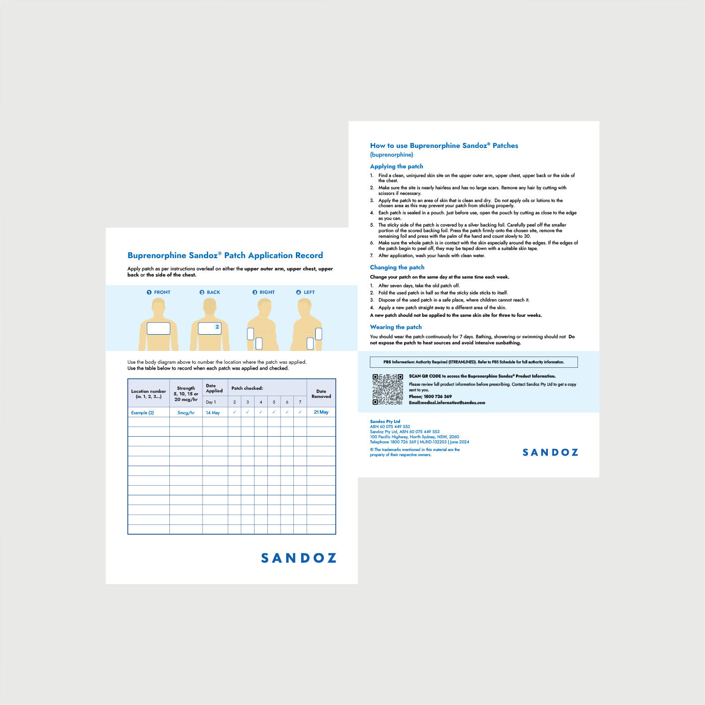 Buprenorphine Patch Application Record Pad