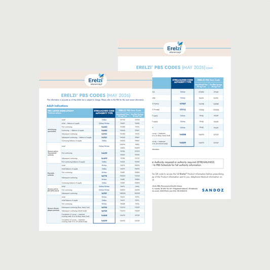 Erelzi Rheum & Derm PBS Code Flyer - MLR-0994-AU