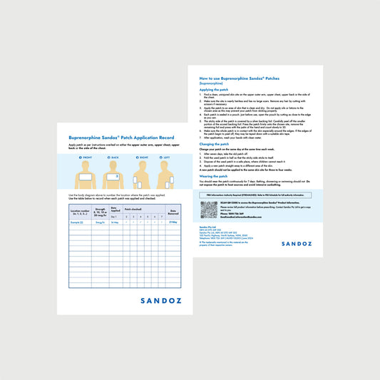 Buprenorphine Patch Application Record Pad